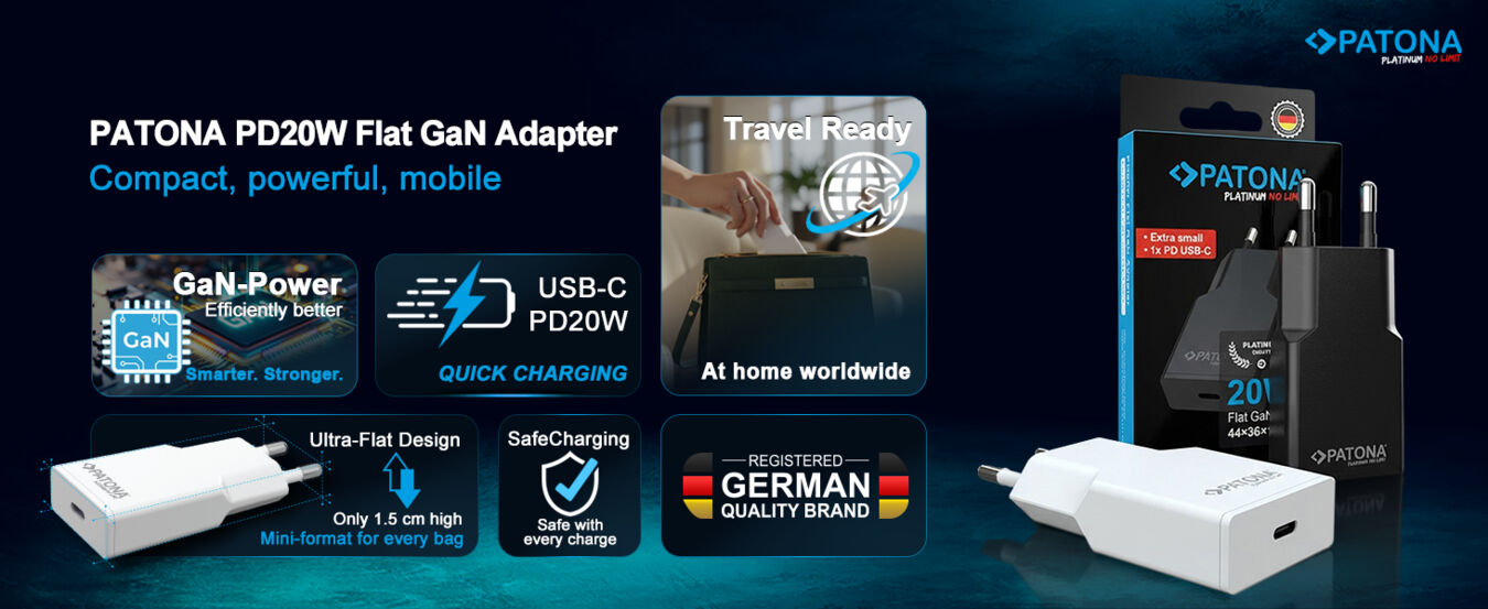 Ładowarka Patona GaN PD20W Platinum płaska 1x USB-C PD3.0 QC3.0 biała/2593