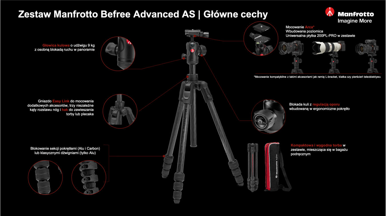 Statyw Manfrotto Befree Advanced Twist AS z głowicą kulową 494 carbon/MKBFRTC4FB-BH - Promocją wiosenna - taniej o 20% (cena zawiera rabat)