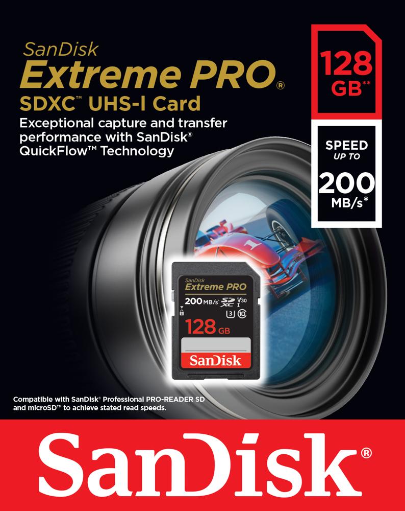 Karta pamięci SanDisk SDXC Extreme PRO 128GB (200MB/s) V30 UHS-I U3/SDSDXXD-128G-GN4IN