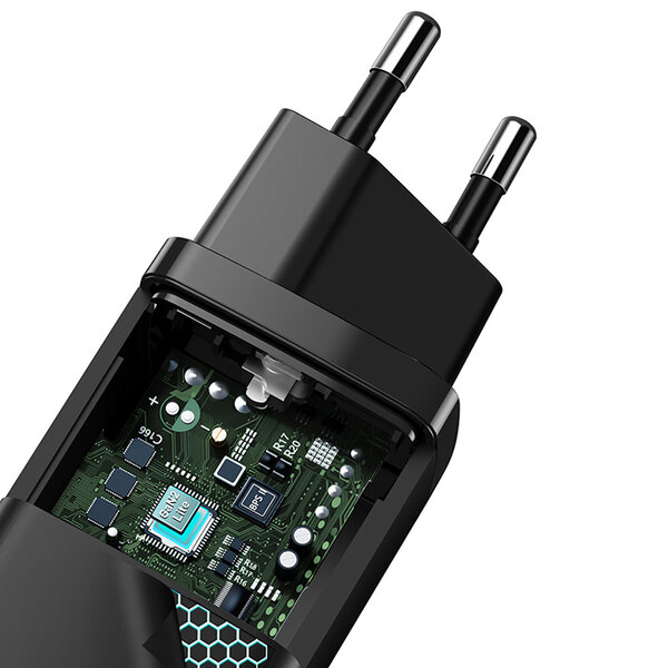Ładowarka sieciowa Baseus GaN2 Lite, USB-A + USB-C, 65W, EU (czarna)