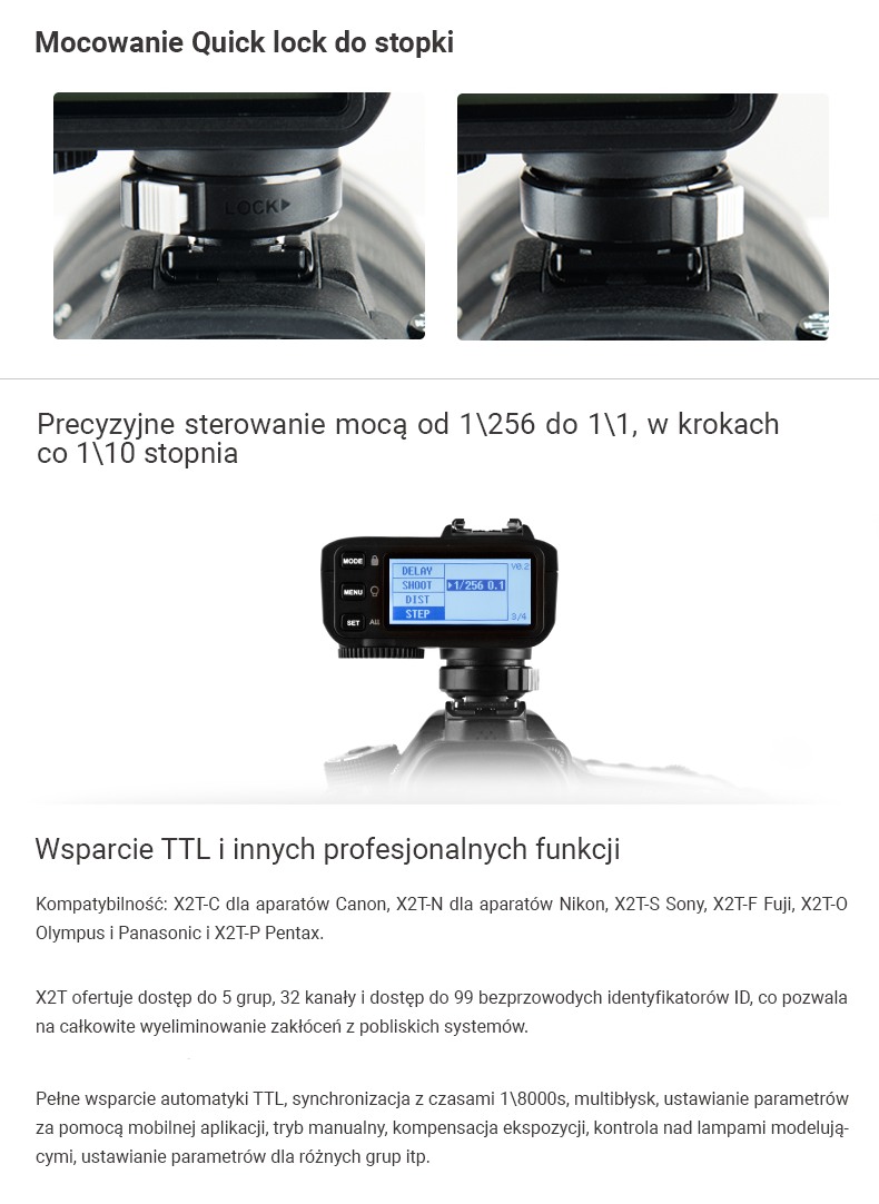 Nadajnik GODOX X2T dla aparatów Canon Nikon Fujifilm Sony Pentax Panasonic/Olympus