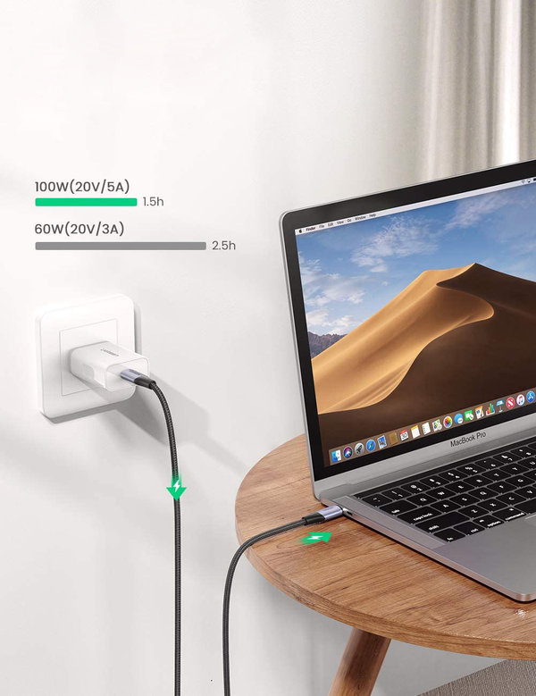 Kabel UGREEN USB-C 3.1 Gen.2 US355, 5A, PD 100W, 4K, 10Gbps, 1m (czarny)