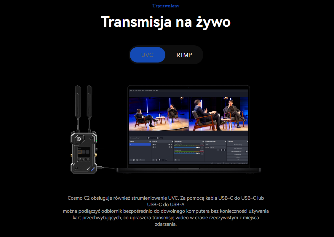 Hollyland COSMO C2 1 Transmitters/1 Receiver Kit - transmisja bezprzewodowa 1000m