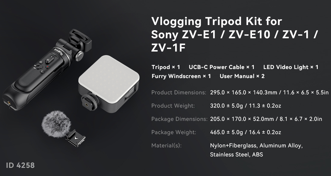 SmallRig 4258 Vlogging Tripod Kit do Sony ZV-E1 / ZV-E10 / ZV-1 / ZV-1F