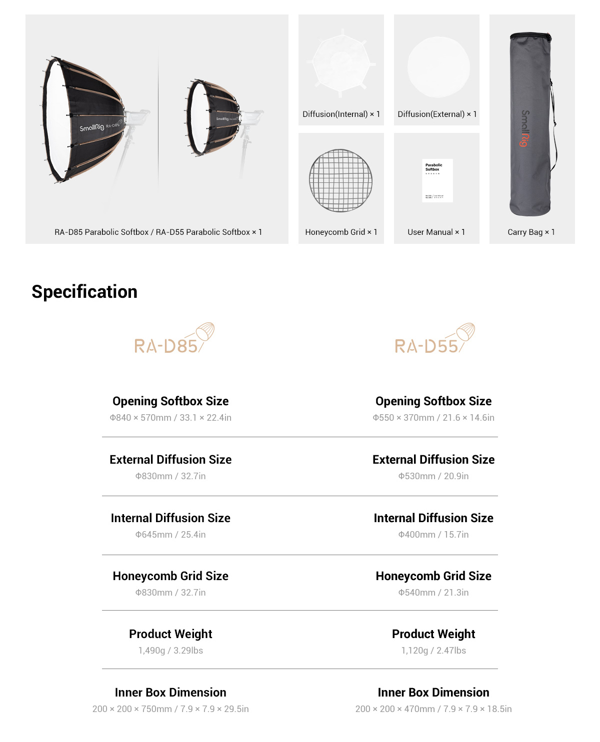 Softbox SmallRig paraboliczny RA-D55 (3585)