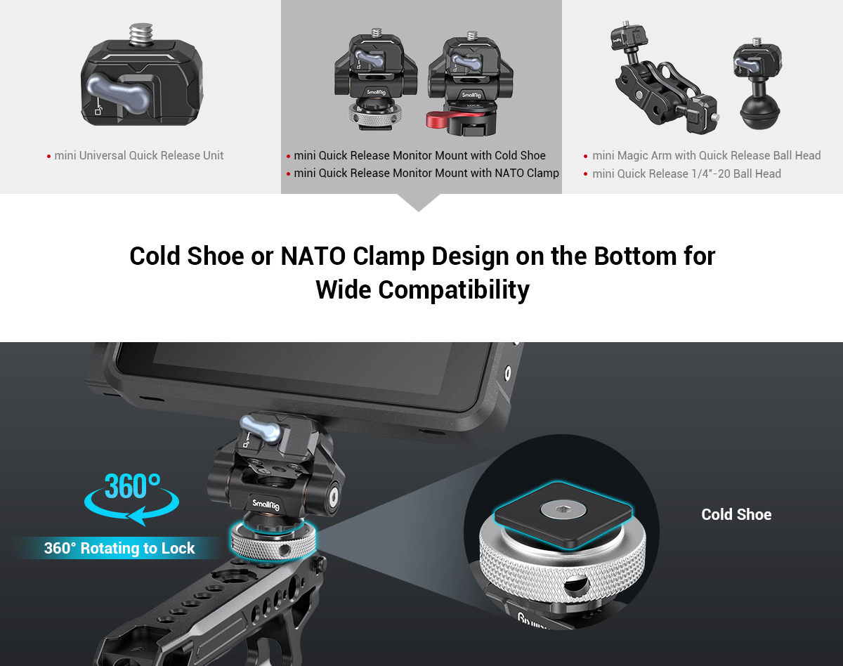SmallRig 3514B Drop-in HawkLock mini QR Monitor Mount with Cold Shoe - mocowanie monitora