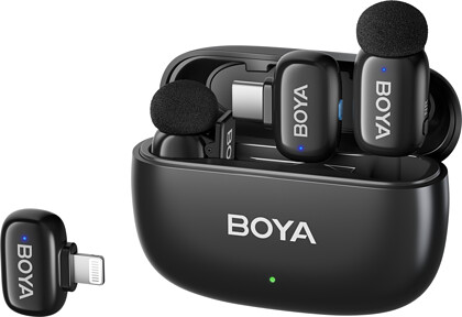 Zestaw bezprzewodowy Boya Mini-12 (2+1) - lightning + USB-C + etui ładujące